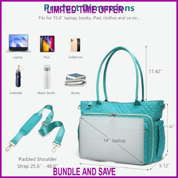 Large Convertible Tote Bag with Laptop Compartment & Insulated Pockets - Picture 4 of 8